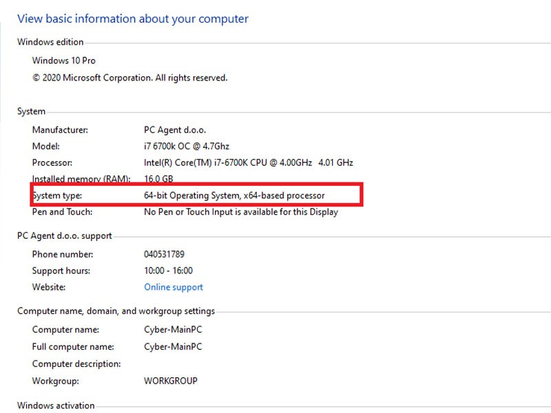 Windows 10 Sistem informacije za ugotovitev bitnega sistema
