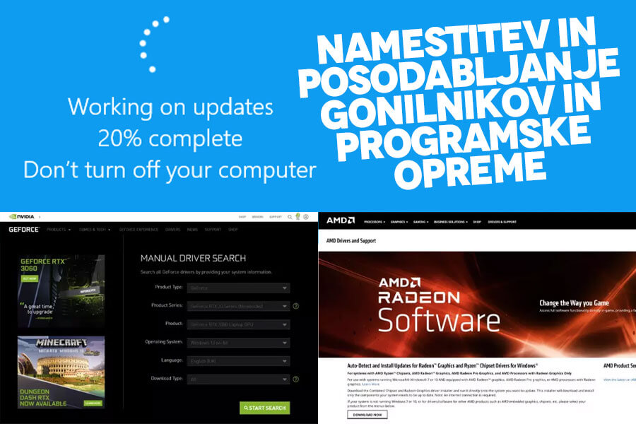 Namestitev in posodabljanje gonilnikov in programske opreme