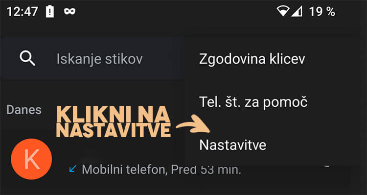 Nastavitve telefon ko kliknete 3 pikice Nastavitve telefon ko kliknete 3 pikice