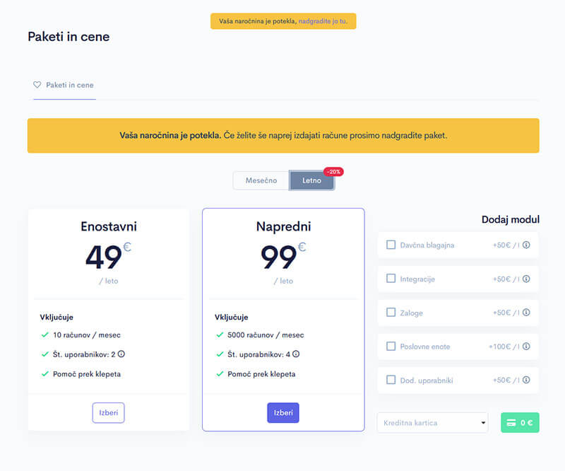 Cene programa za izdajanje računov APOLLO Cene programa za izdajanje računov APOLLO