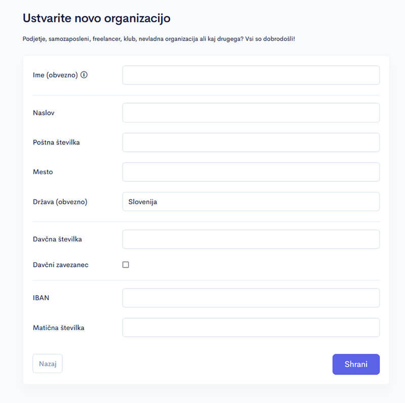 Obrazec za registracijo na spletnem programu za izdajanje računov APOLLO Obrazec za registracijo na spletnem programu za izdajanje računov APOLLO