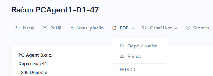 Opcije po ustvarjenem racunu na programu Opcije po ustvarjenem racunu na programu
