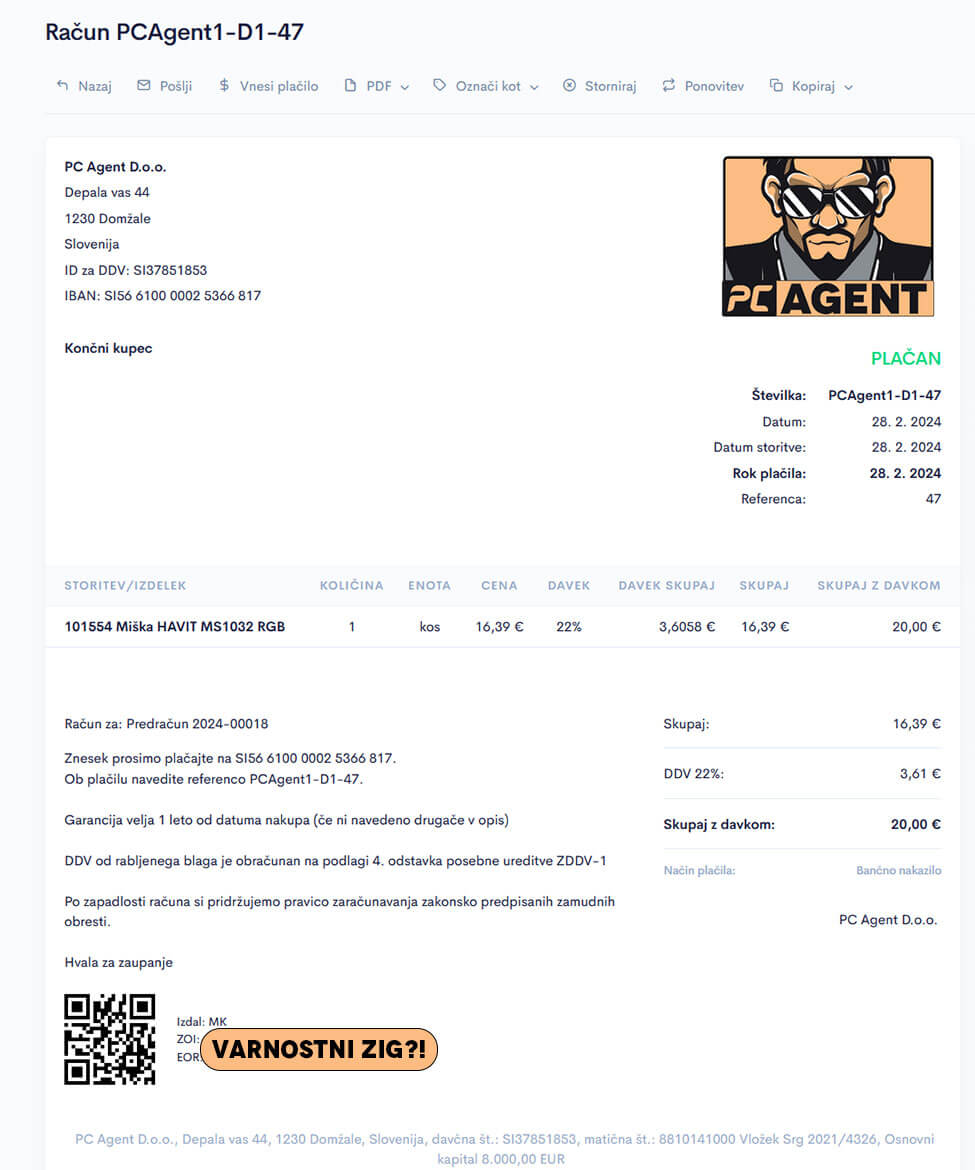 PC Agentov izdan račun preko programa za izdajanje racunov apollo PC Agentov izdan račun preko programa za izdajanje racunov apollo