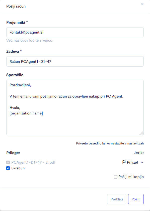 Pošiljanje izdanega računa preko programa apollo Pošiljanje izdanega računa preko programa apollo