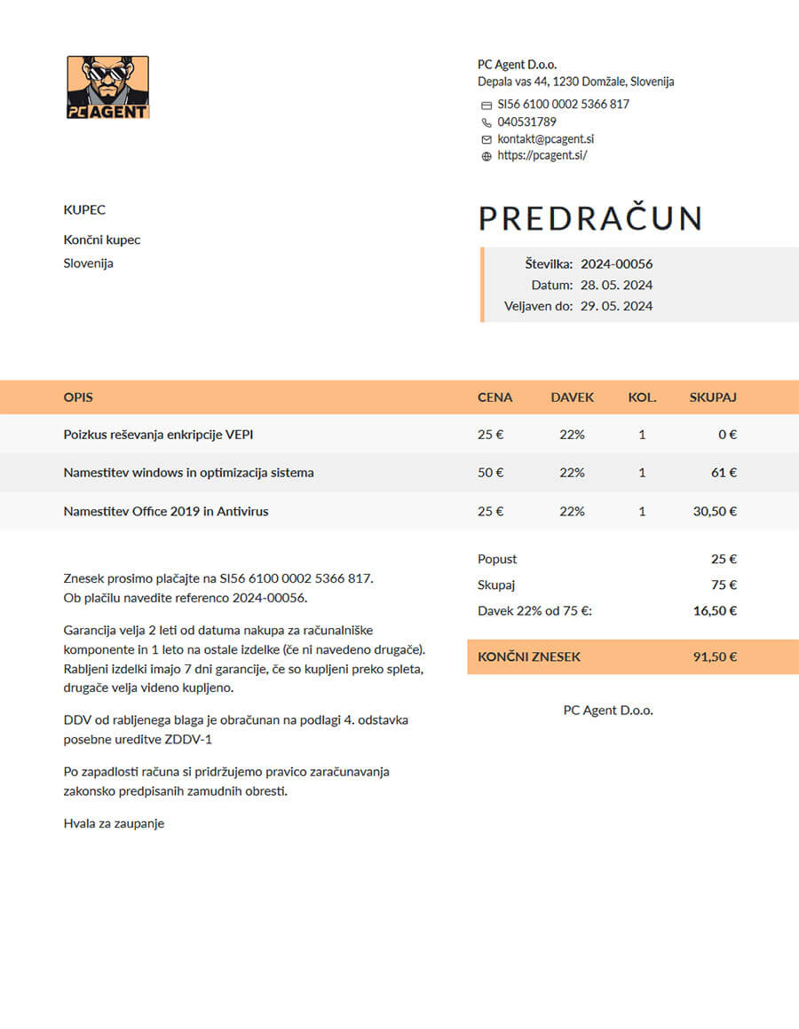 Predračun Vzorec z program za izdajanje računov GetApollo Predračun Vzorec z program za izdajanje računov GetApollo