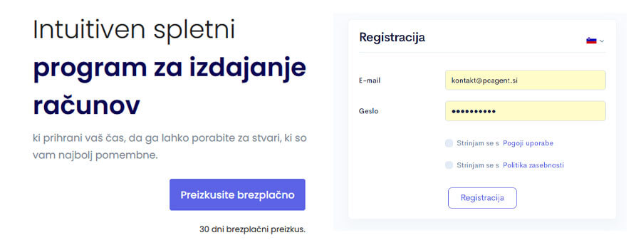 Registracija na Apollo program za izdajanje računov Registracija na Apollo program za izdajanje računov