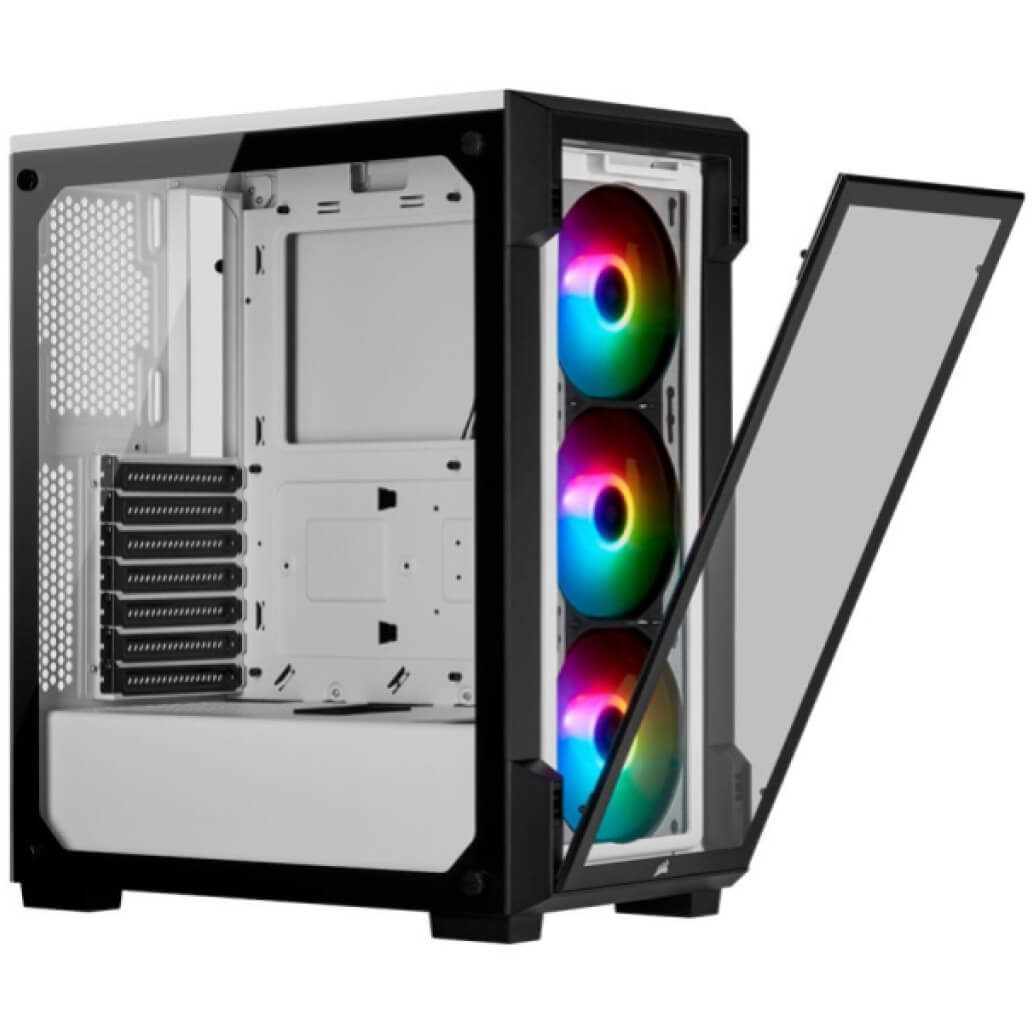 Ohisje Corsair iCUE 220T kaljeno steklo MidiATX bela RGB 1