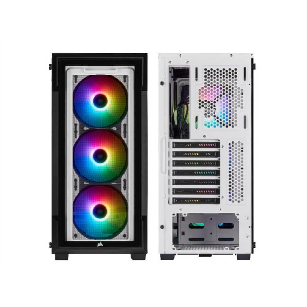 Ohisje Corsair iCUE 220T kaljeno steklo MidiATX bela RGB 2
