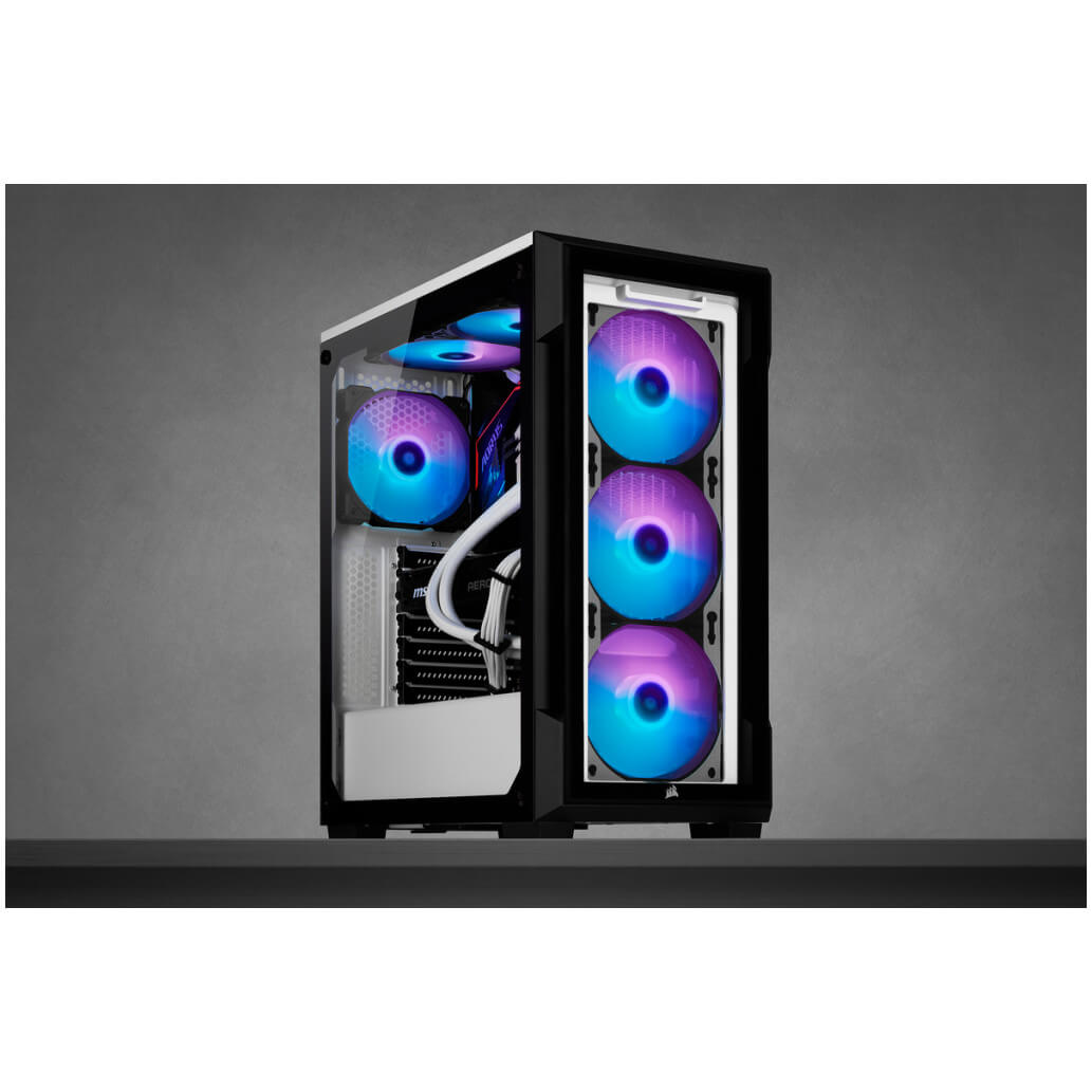 Ohisje Corsair iCUE 220T kaljeno steklo MidiATX bela RGB 5