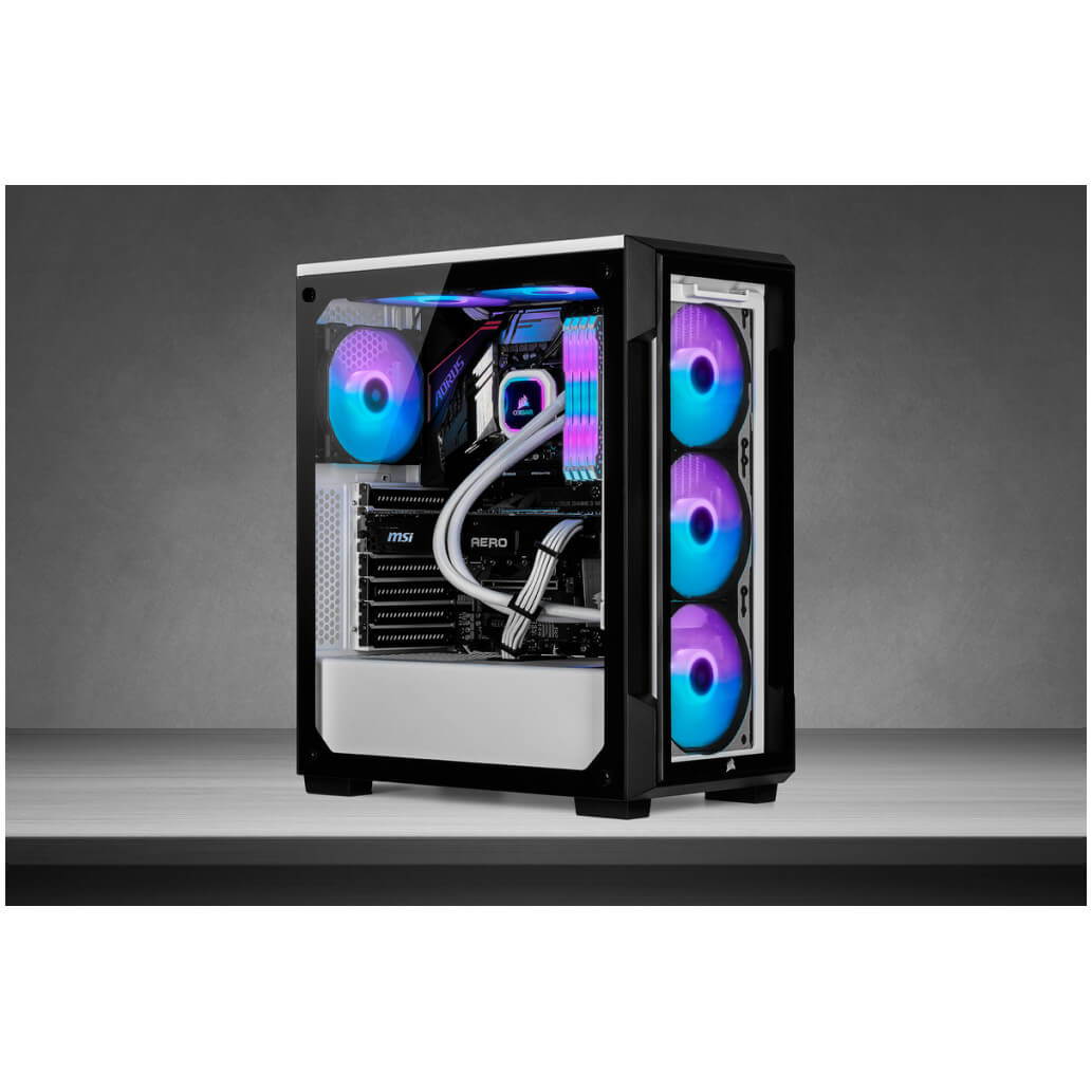Ohisje Corsair iCUE 220T kaljeno steklo MidiATX bela RGB 9