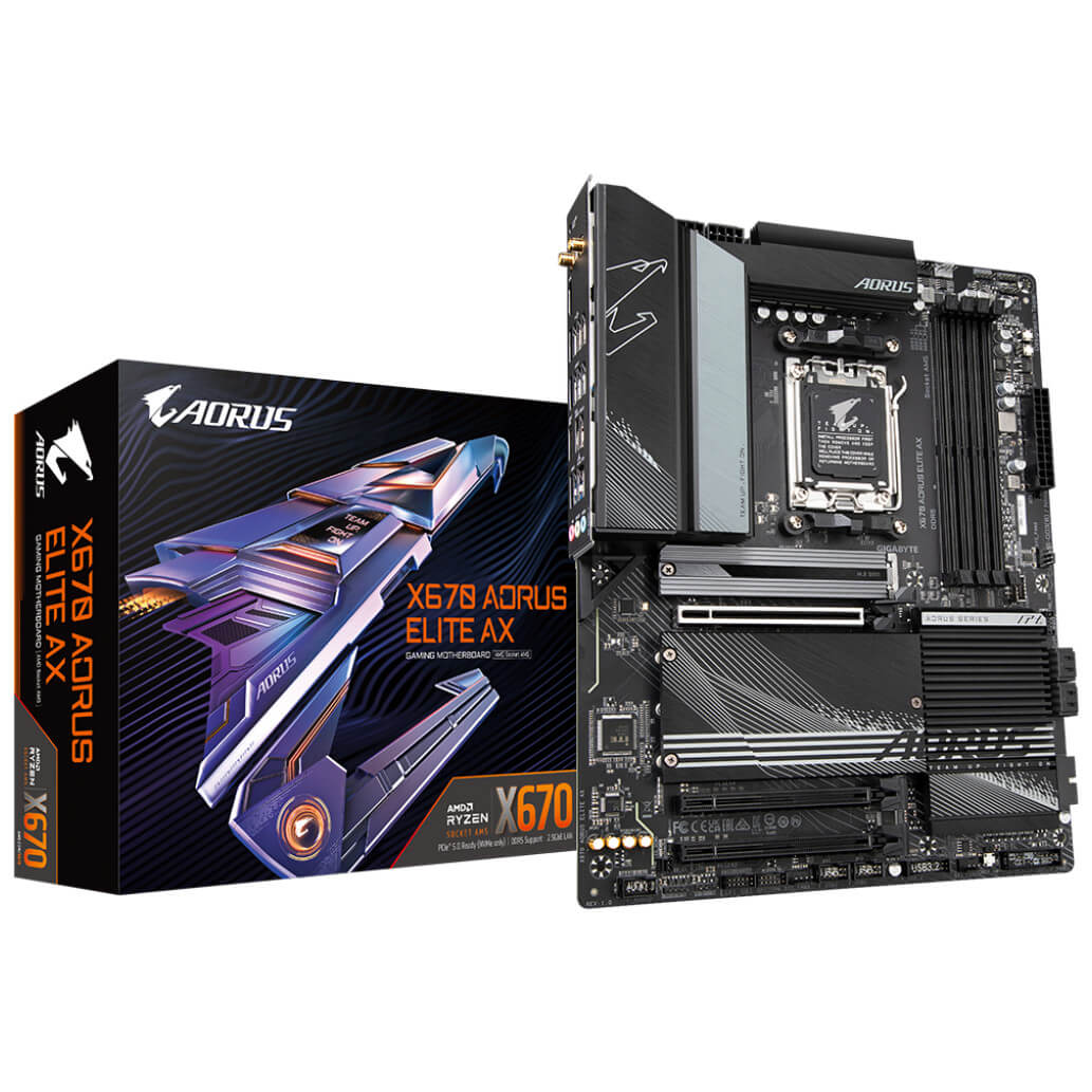 Osnovna plosca AM5 Gigaybte X670 AORUS ELITE AX ATX DDR5 PCIe 5.0 WiFi BT 5.2 25Gb LAN 4xM.2 USB C 20Gbps 3
