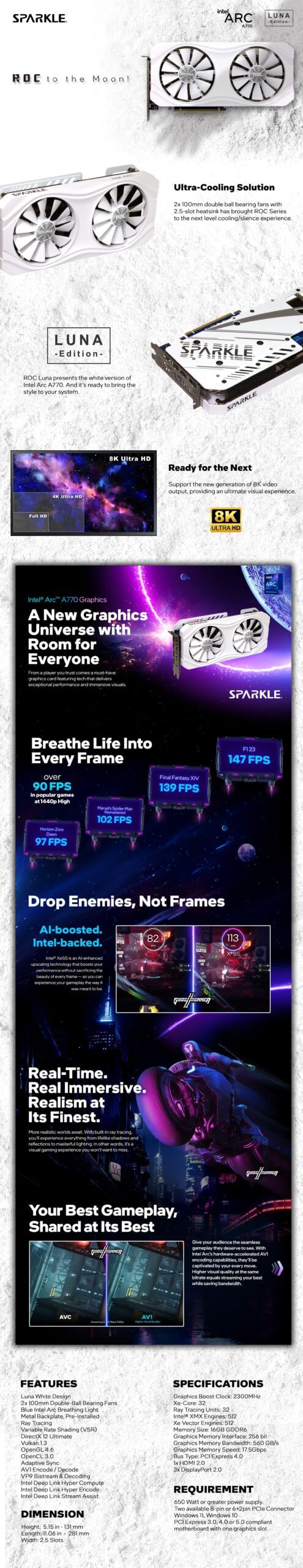 Sparkle Intel Arc A770 ROC Luna White 16GB Sparkle Intel Arc A770 ROC Luna White 16GB