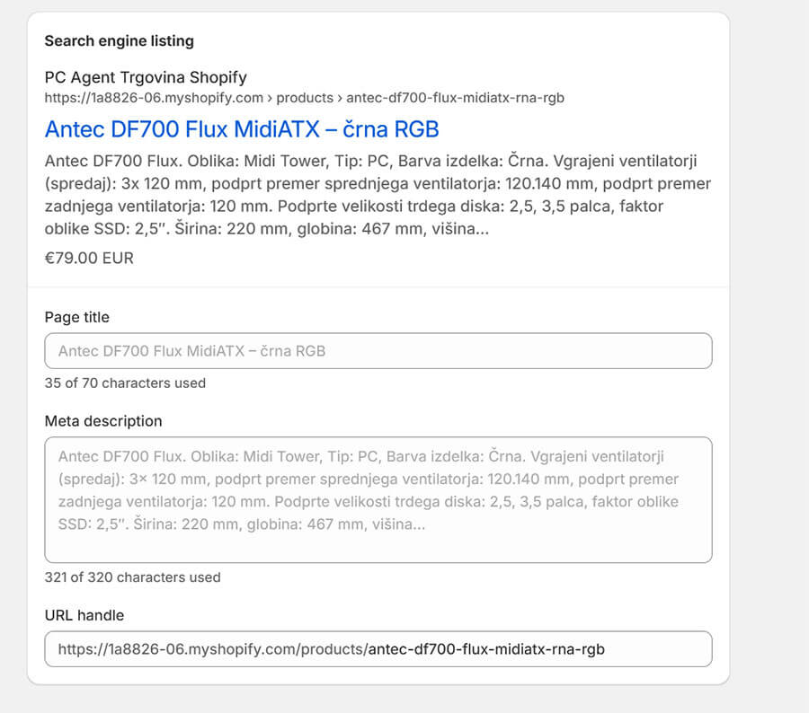 Nastavite SEO nastavitve za vsak objavlen produkt na spletni trgovini shopify Nastavite SEO nastavitve za vsak objavlen produkt na spletni trgovini shopify