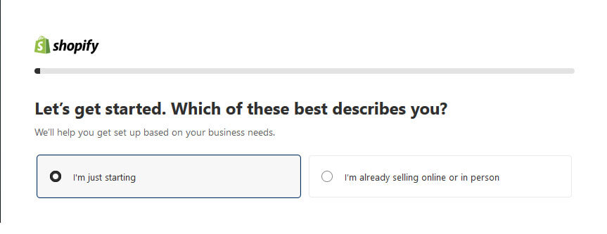 Pri prvem postopku registracije izberite I am just starting Pri prvem postopku registracije izberite I am just starting