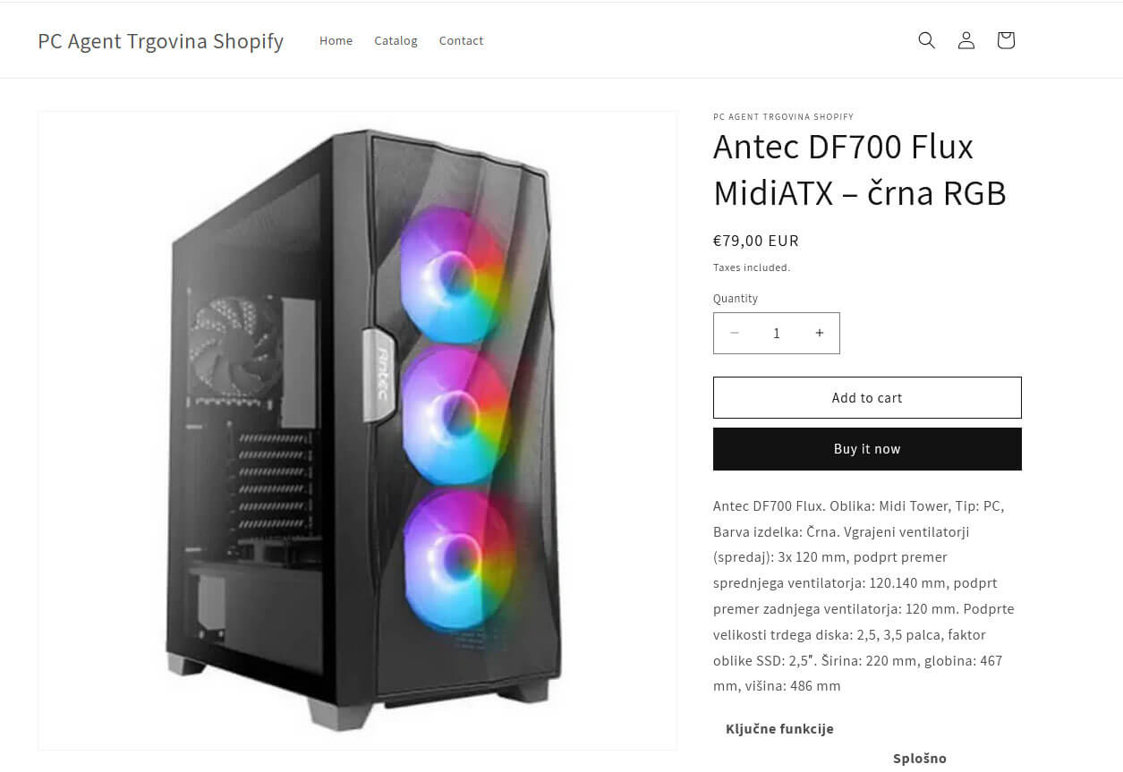 Produkt page na shopify platformi za najem spletne trgovine Produkt page na shopify platformi za najem spletne trgovine