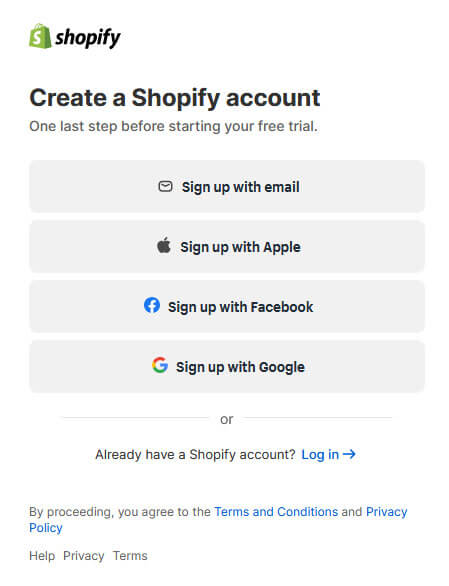 Registracija računa za najem spletne trgovine shopify Registracija računa za najem spletne trgovine shopify