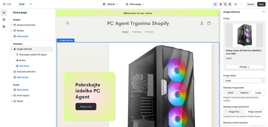 Urejevalnik spletne trgovine v najemu pri shopify Urejevalnik spletne trgovine v najemu pri shopify