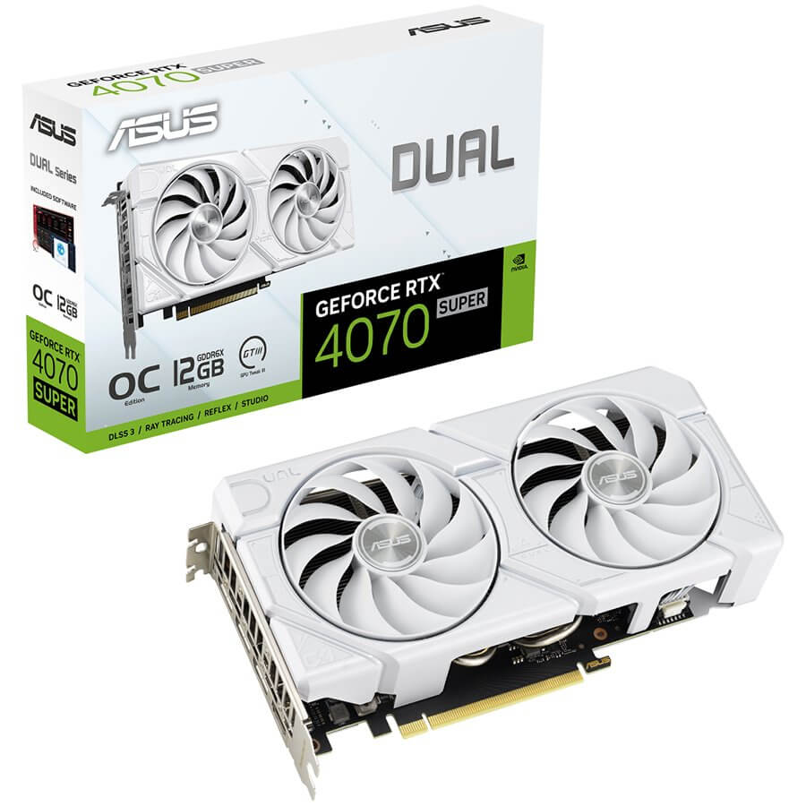 ASUS Dual GeForce RTX 4070 SUPER EVO White OC Edition 12GB GDDR6X (DUAL-RTX4070S-O12G-EVO-WHITE) grafična kartica