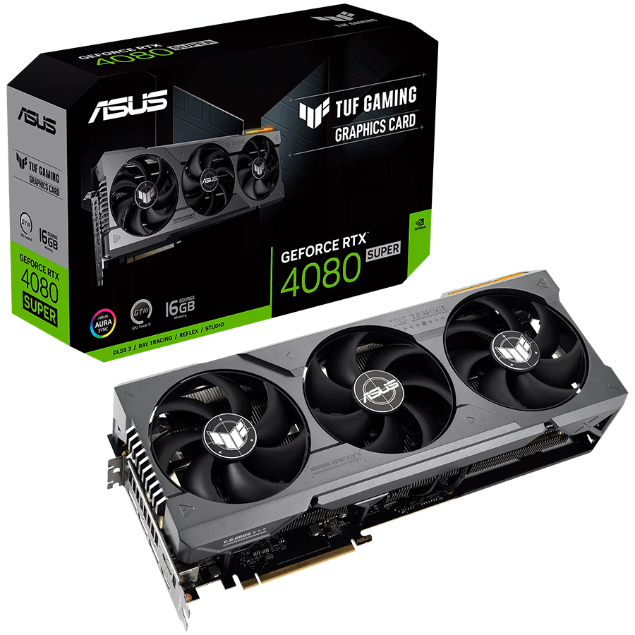 ASUS TUF Gaming GeForce RTX 4080 SUPER 16GB GDDR6X graficna karrtica with DLSS 3 lower temps and enhanced durability PCIe 4.0 2xHDMI 2.1a 3xDisplayPort 1.4a