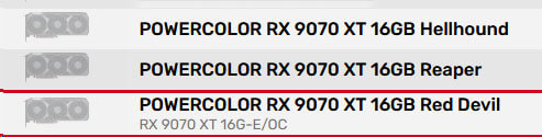 Powercolor RX 9070 XT Modeli