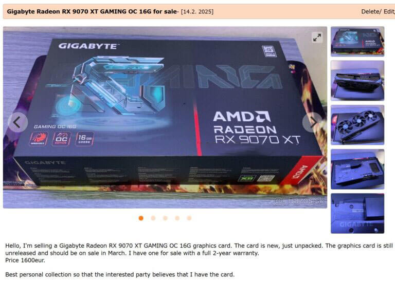 Gigabyte Radeon RX 9070XT Gaming OC na prodaj pred prodajo Gigabyte Radeon RX 9070XT Gaming OC na prodaj pred prodajo