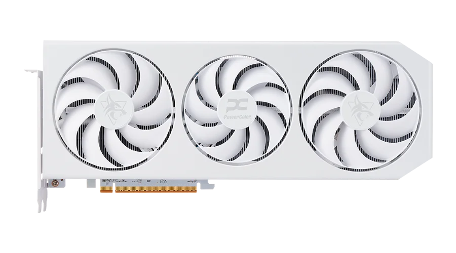 PowerColor Hellhound Spectral White Radeon RX 9070 XT 16GB bela 3 ventilatorji front