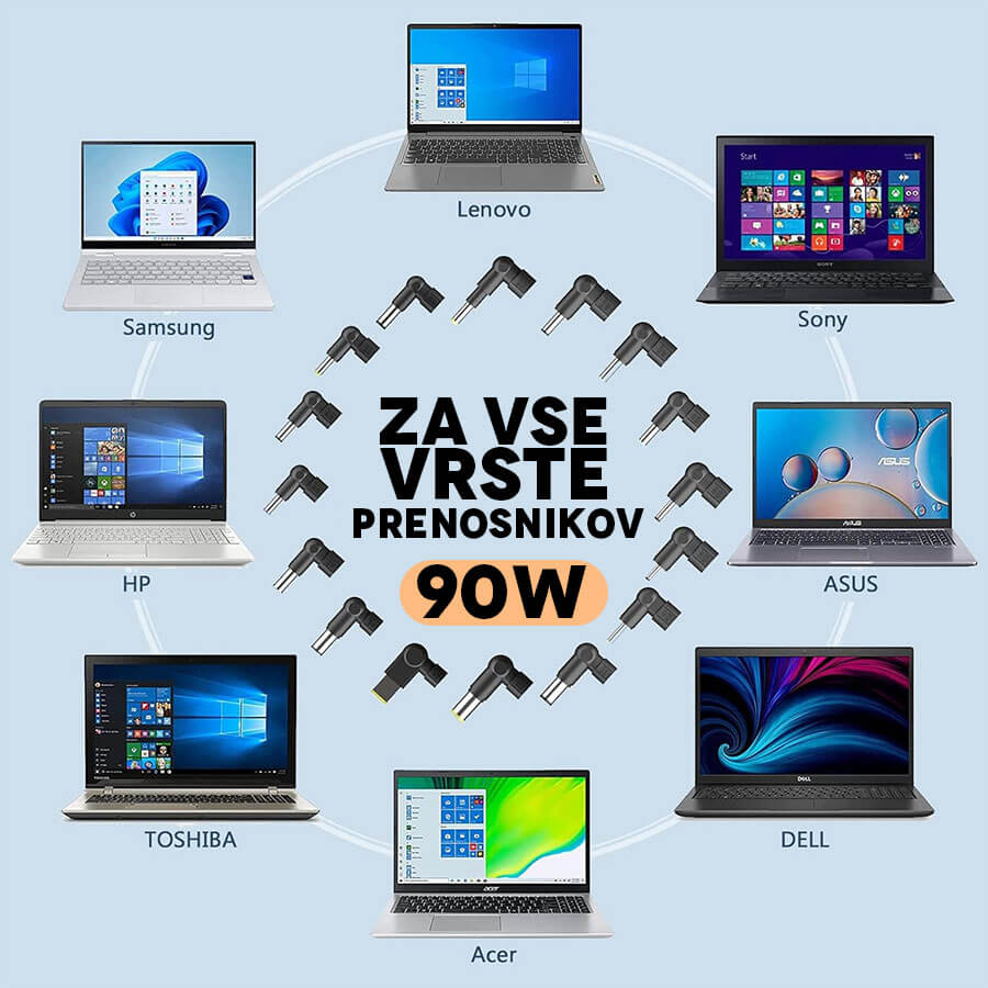 Univerzalni polnilec za prenosnik HP, ASUS, Lenovo, Dell, Acer, Toshiba [90W]