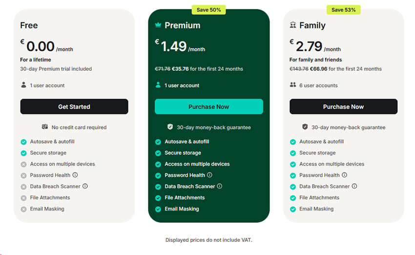 Cena NORDPASS upravitelja gesel nudijo tudi brezplacno shranjevanje na eni napravi