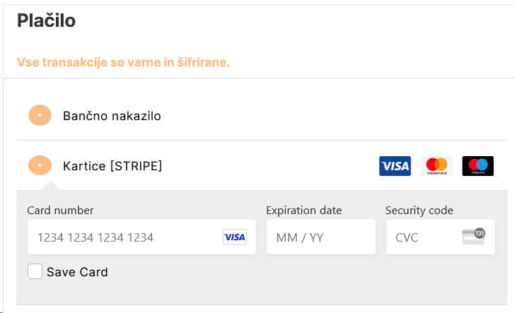 Plačilo na obroke preko stripe z kartico z odložnim plačilom