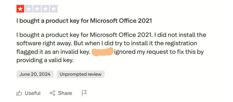 Nekdo ki je kupil spletni kljuc za microsoft office in ni deloval 2