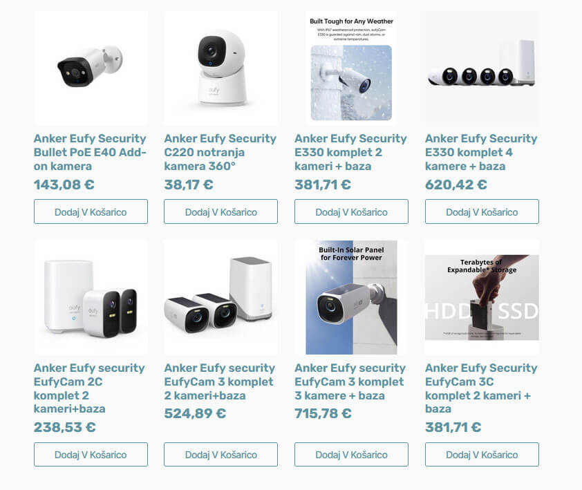 Široka ponudba nadzornih kamer na spletni strani iq home.si